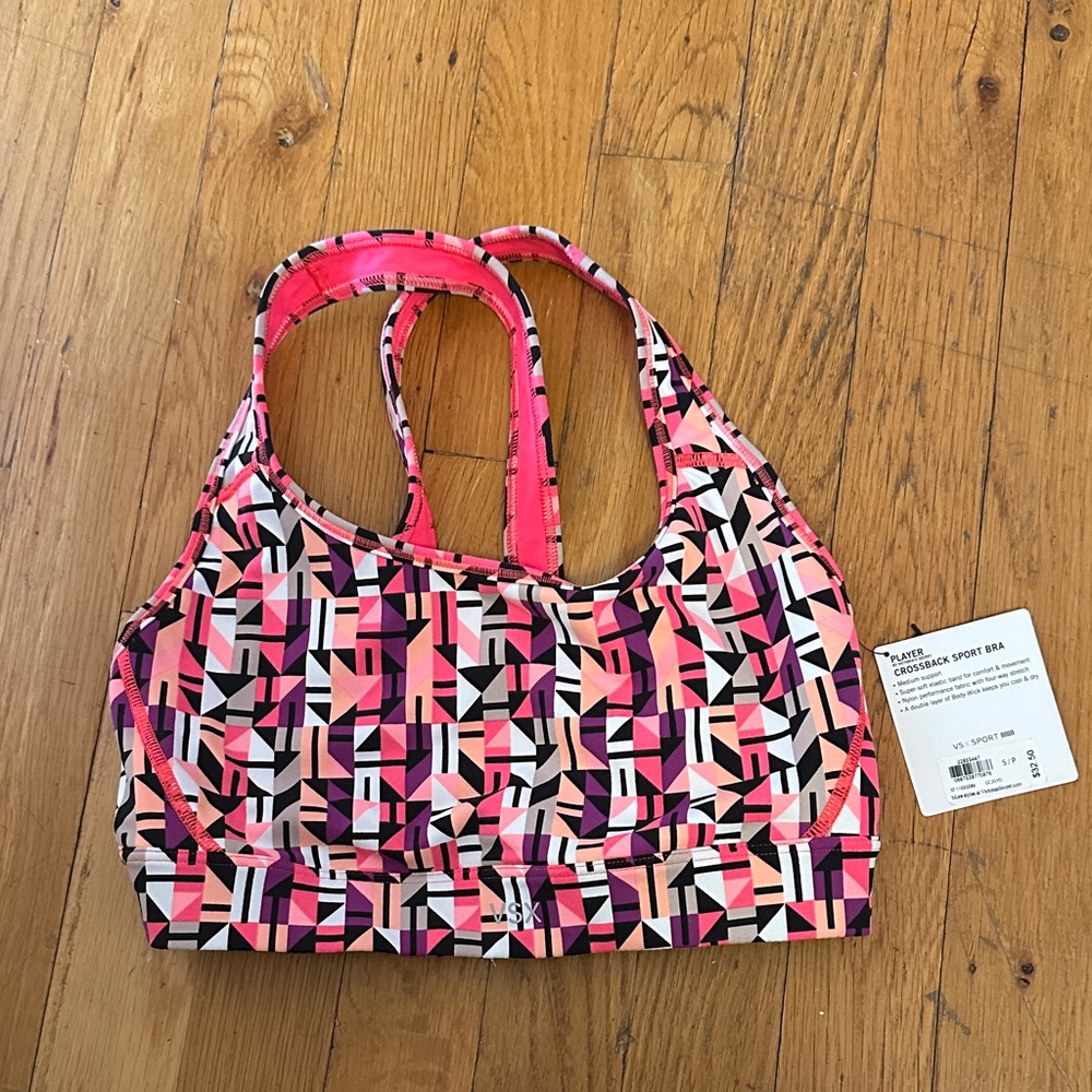 VSX Sport Crossback Sport Bra - Pink Geometric Print
